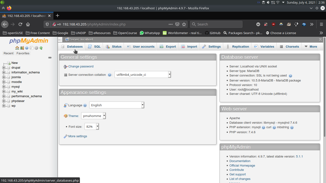 masuk ke databases